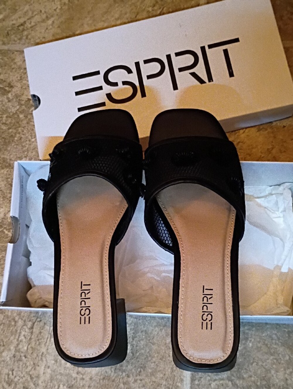 Esprit Women's Black Slip-On Mules with Knotted Floral Accents Size 7, NWT W/Box - Picture 6 of 16